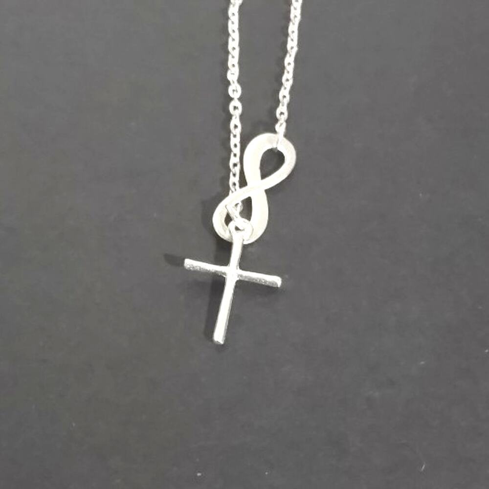Silver Infinity Cross Necklace Jesus Christian Catholic Valentines Birthday NEW!
